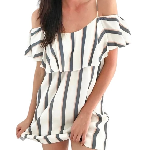 SAYLOR Esther Stripped Off Shoulder Mini Dress - Picture 1 of 12